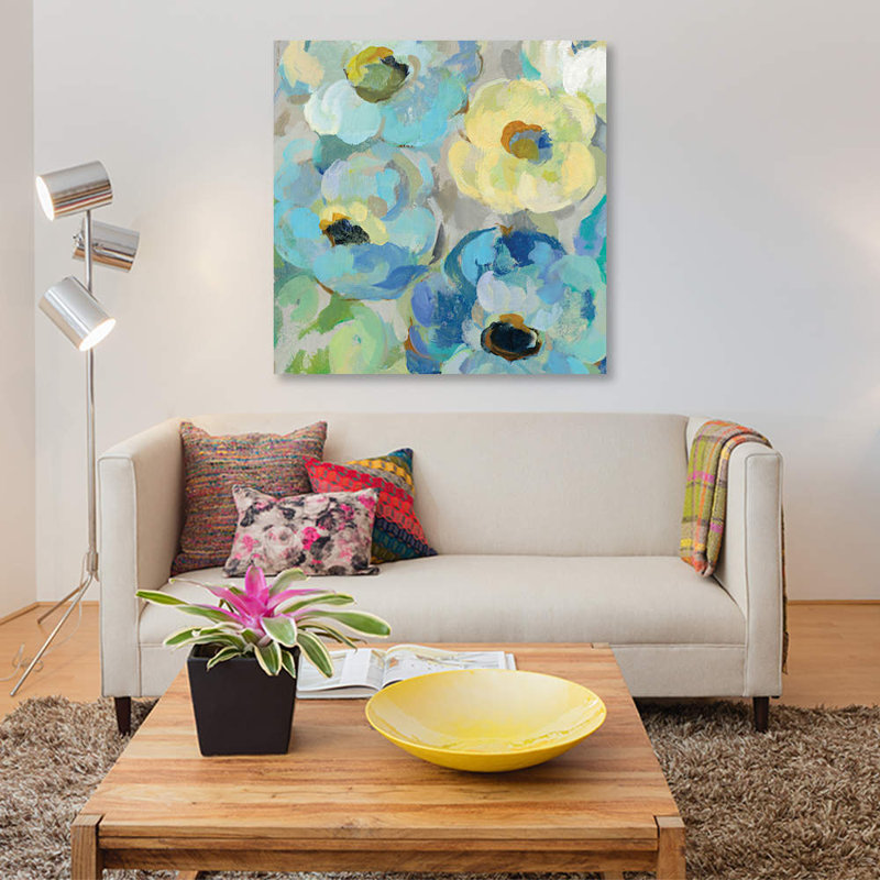 " Fresh Teal Flowers II " by Silvia Vassileva, 12" H x 12" W x 0.75" D