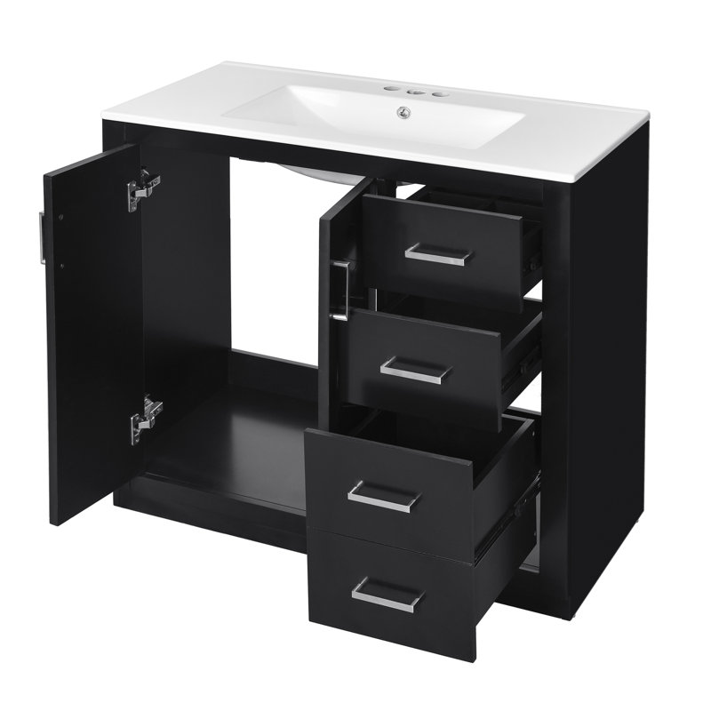 Meuble-lavabo noir 36 po avec lavabo en céramique: poignées élégantes et élégantes
