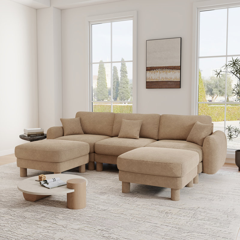 Canapé modulaire en U, canapé convertible 3 places avec 2 repose-pieds, Coffee Boucle
