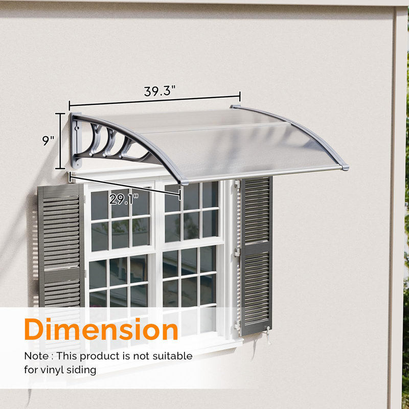 Window Awning Door Canopy Exterior, Clear, 9" H x 39.9" W x 29.1" D