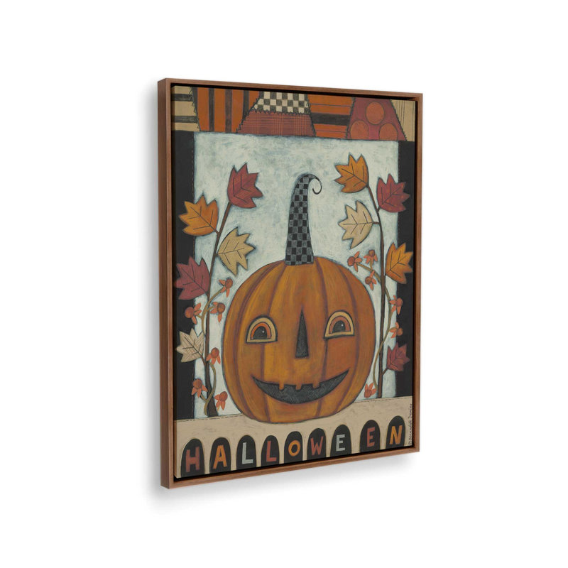 «Halloween Jack O'Lantern» par Bernadette Deming, reproduction d'art d'Halloween, Toile avec cadre, Brun, L 18 po x H 24 po