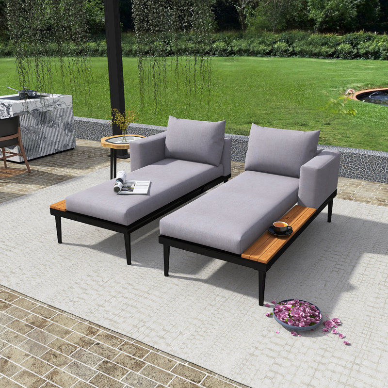 Modern Outdoor Daybed Patio Metal Daybed, Gray Cushion/Black Frame