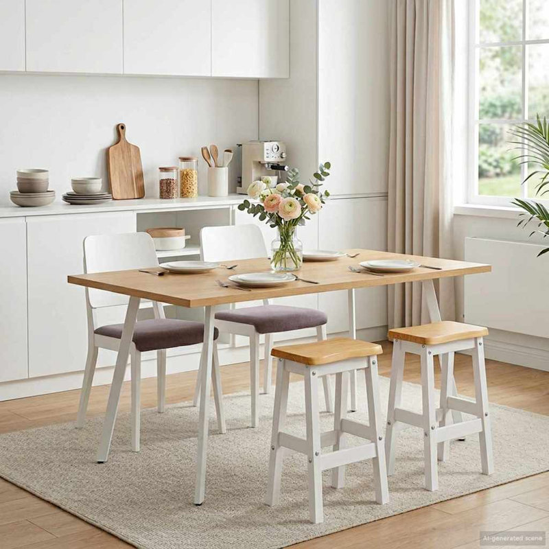 Solid Wood Counter Stool, White/Natural
