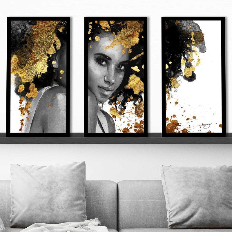 «Afrique Model 5» par Jodi, peinture sur cadre 3 pièces, L 52,5 po x H 33,5 po x P 1 po