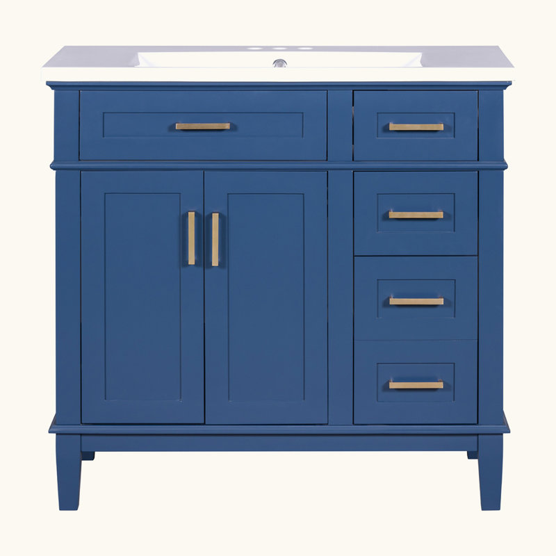Meuble-lavabo moderne avec lavabo en résine, Bleu