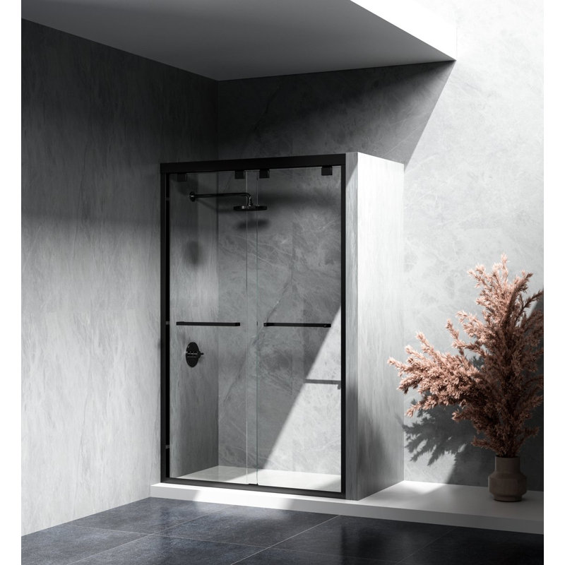 47" - 48" W x 76" H Double Sliding Semi-Frameless Shower Door, Black