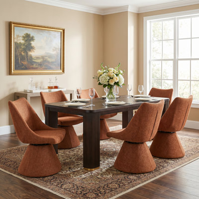 Aurelio 6-Person Dining Table Set With 180° Swivel Upholstered Chairs