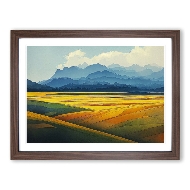 Mountain Meadow Landscape Vol.2 - Framed Print, 46cm H x 64cm W x 2cm D, Brown Framed