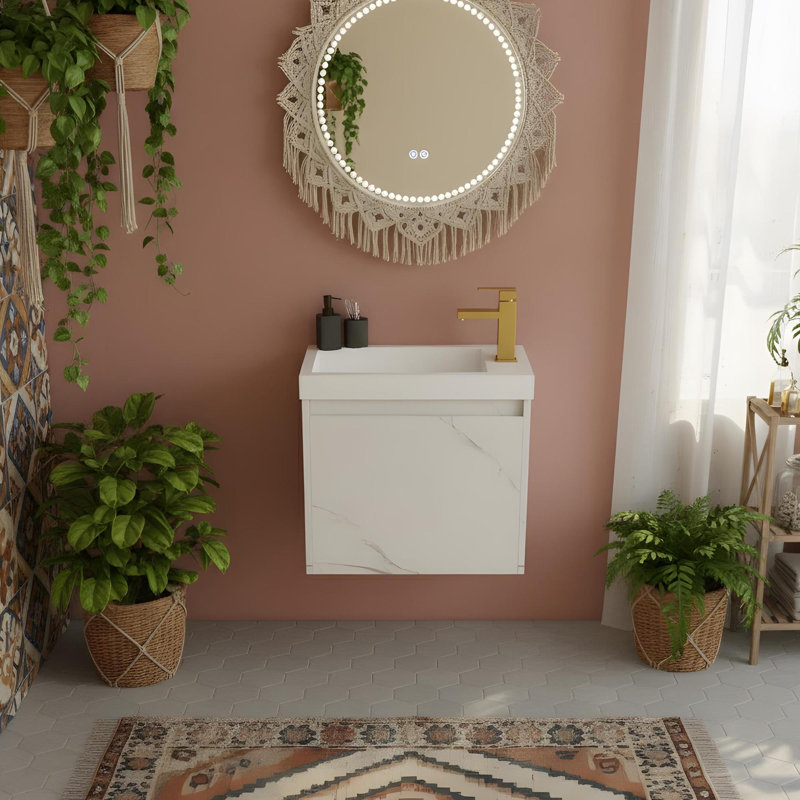 Meuble-lavabo mural 20 po avec lavabo, Blanc, Blanc
