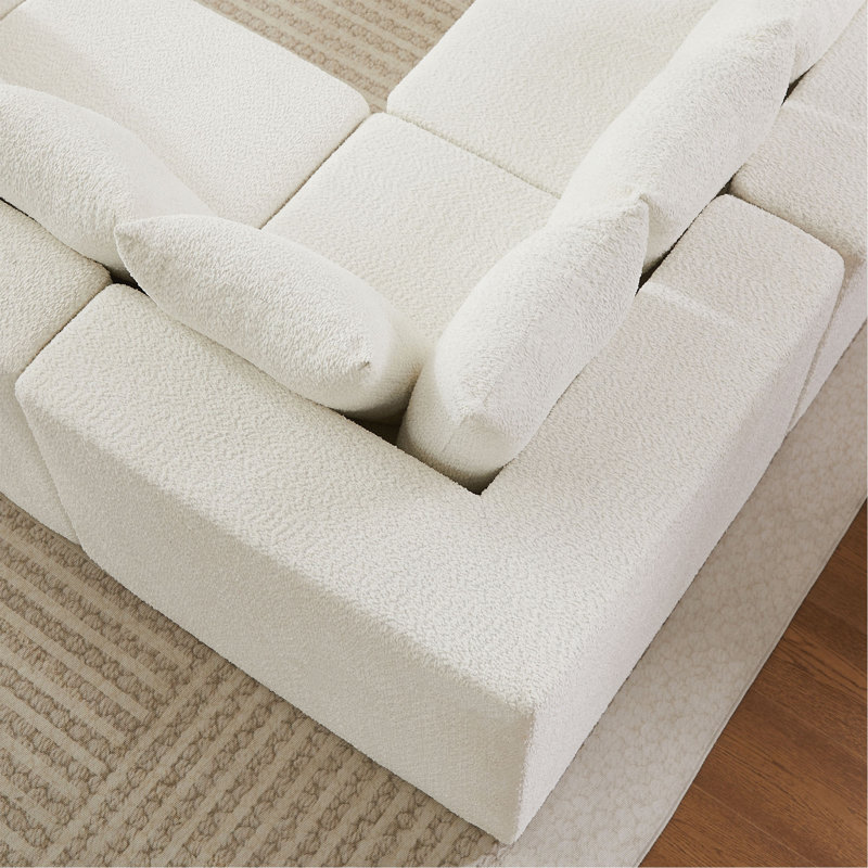 Canapé modulaire à assise profonde en L de 151,6 pouces avec canapé modulaire en chenille et siège inclinable incurvé de 11,6 pouces sans assemblage requis