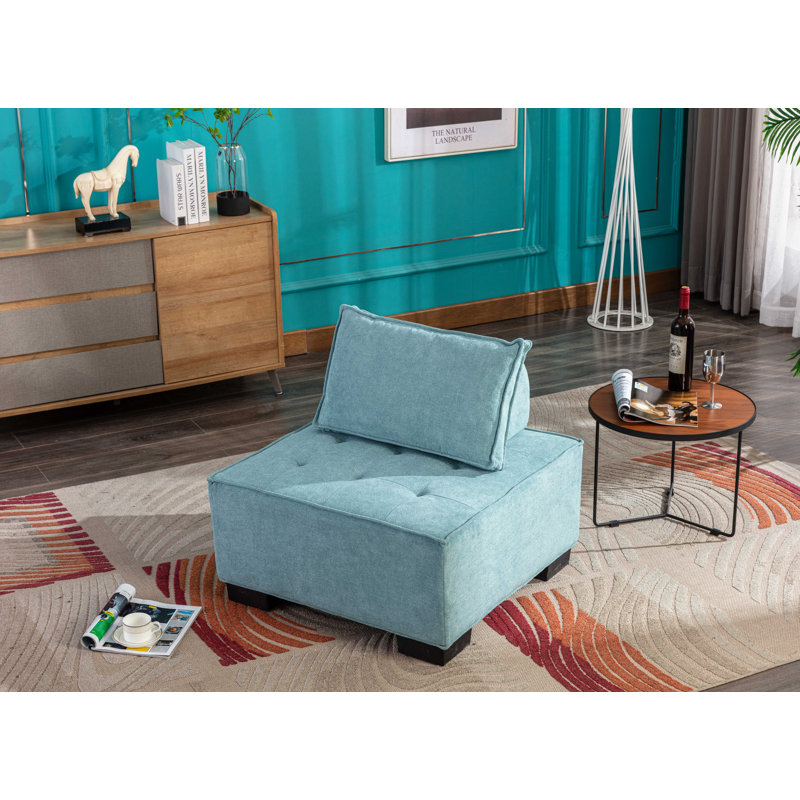 Repose-pieds capitonné standard carré, Polyester bleu clair