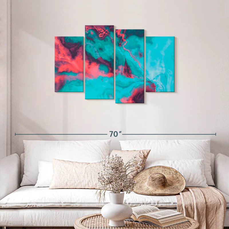 Avery abstrait ondulation rouge et bleue, H 27 po x l 43 po