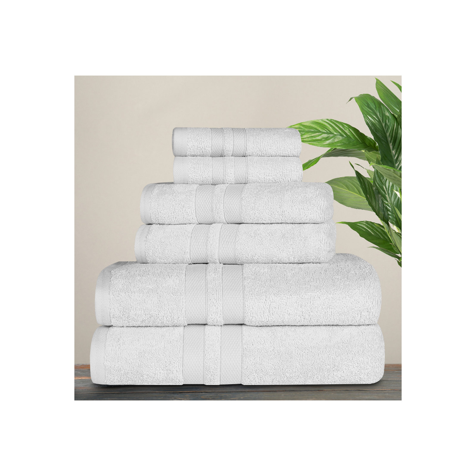 Amoy Soft 6 Piece 100% Cotton Towel Set, Silver