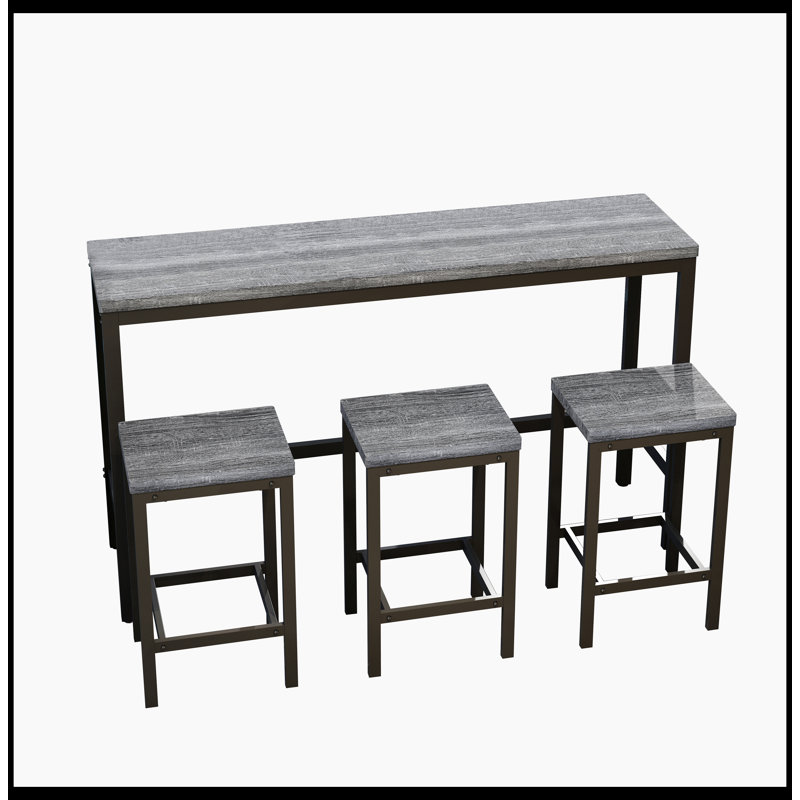 Modern Design Kitchen Dining Table, Pub Table, Long Dining Table Set with 3 Stools, Easy Assembly, Gray
