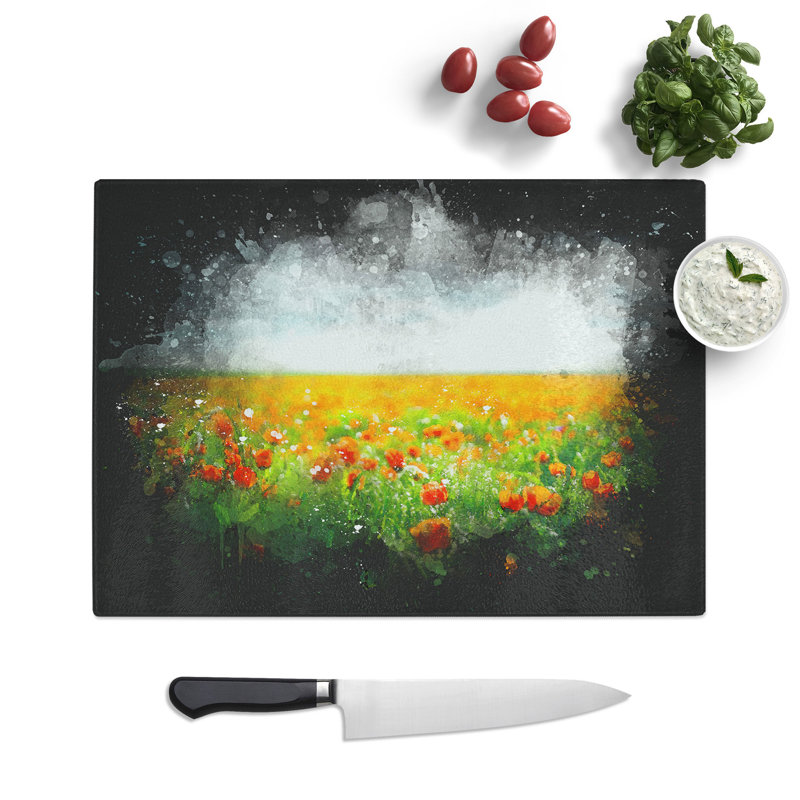 Tempered Glass Poppy Field Dreams Chopping Board, 20 cm x 28.5 cm