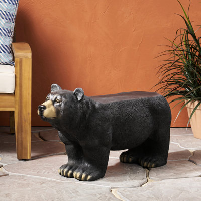 Dascomb Outdoor Concrete Bench With Intriguing Bear Pattern, Matte Black - No Assembly, 16.45" H X 31.47" W 11.48" D Lightweight For Enjoyment,
