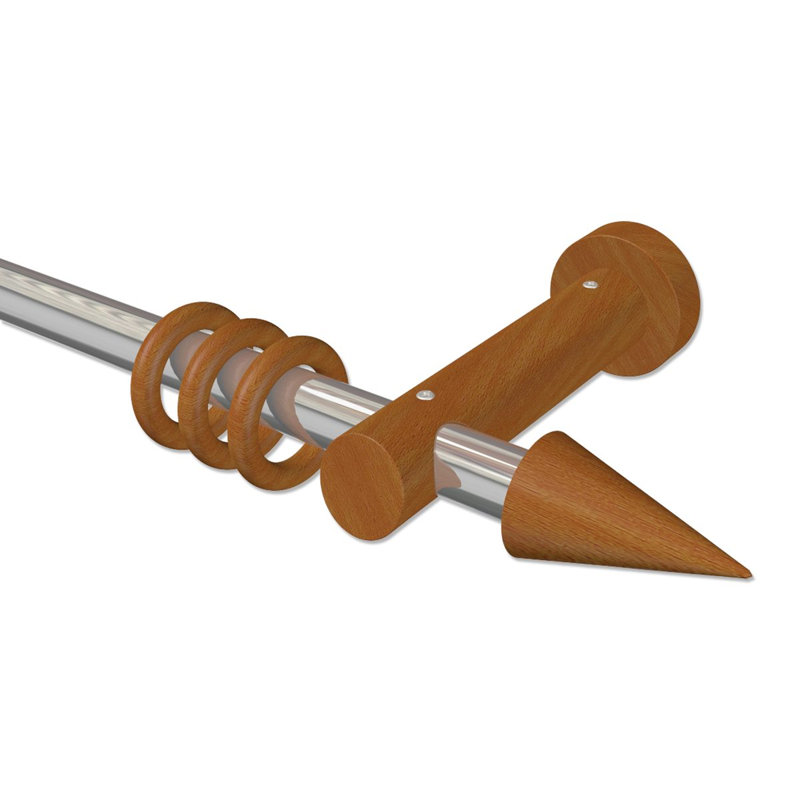 Rockmart Curtain Pole Set, 5cm H x 420cm W x 15cm D, Chrome/Cherrywood Lacquered
