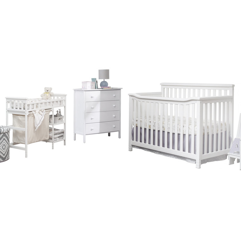White Wood 4-in-1 Convertible Nursery Furniture Set