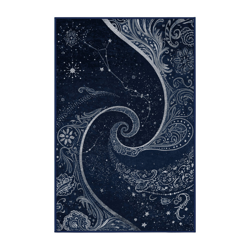 Machine Washable Orys Classic Oriental Rug in Blue – Binding, 7 x 9