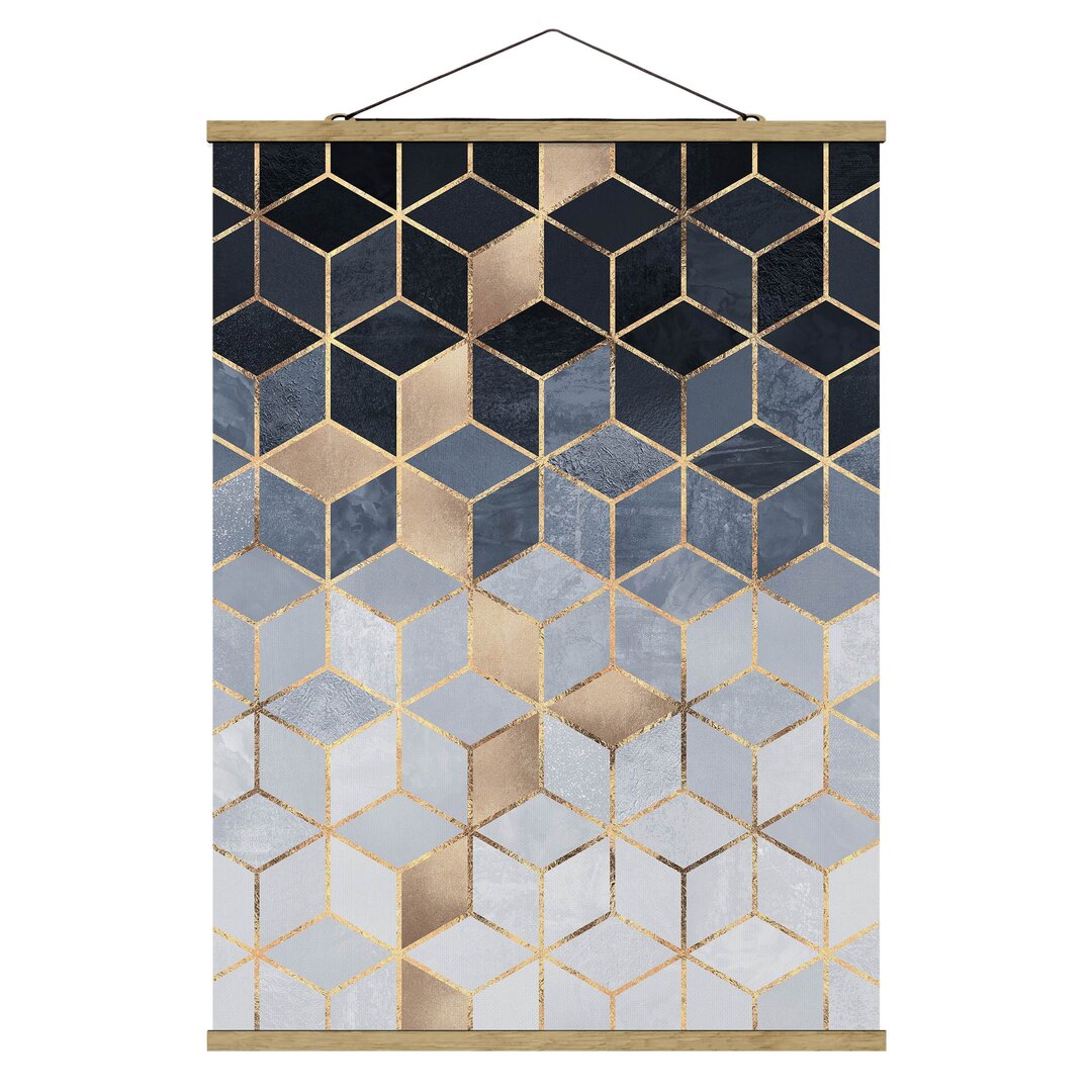 Grafikdruck Blue White Golden Geometry von Elisabeth Fredriksson