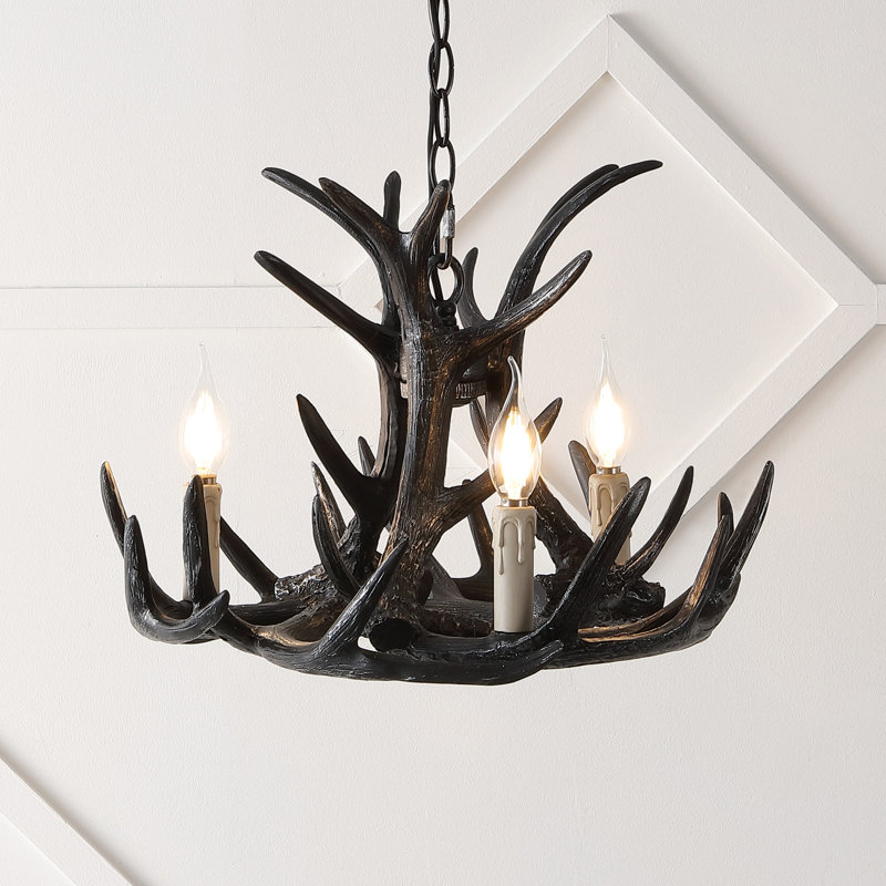 Lustre en bois à 3 lumières Rohrbach, Noir, H 13,5 po x l 18 po x P 18 po