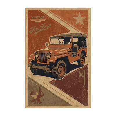 Machine Washable Vehicles And Transportation Classic Military Jeep Vintage Vintage Look Rug in Brown – LightBrown Binding