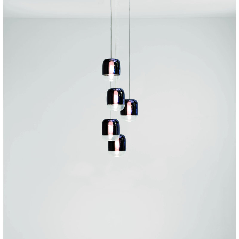Gong 5 - Light Matt Silver LED Cluster Pendant, Black