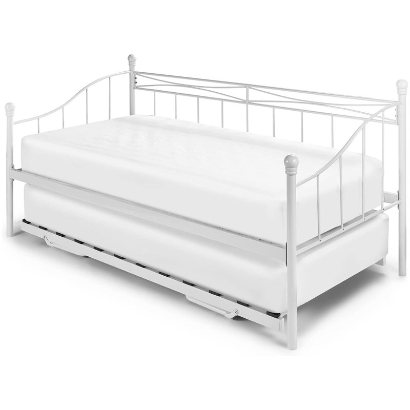 Antwerp Metal Daybed with Trundle and Mattress, White