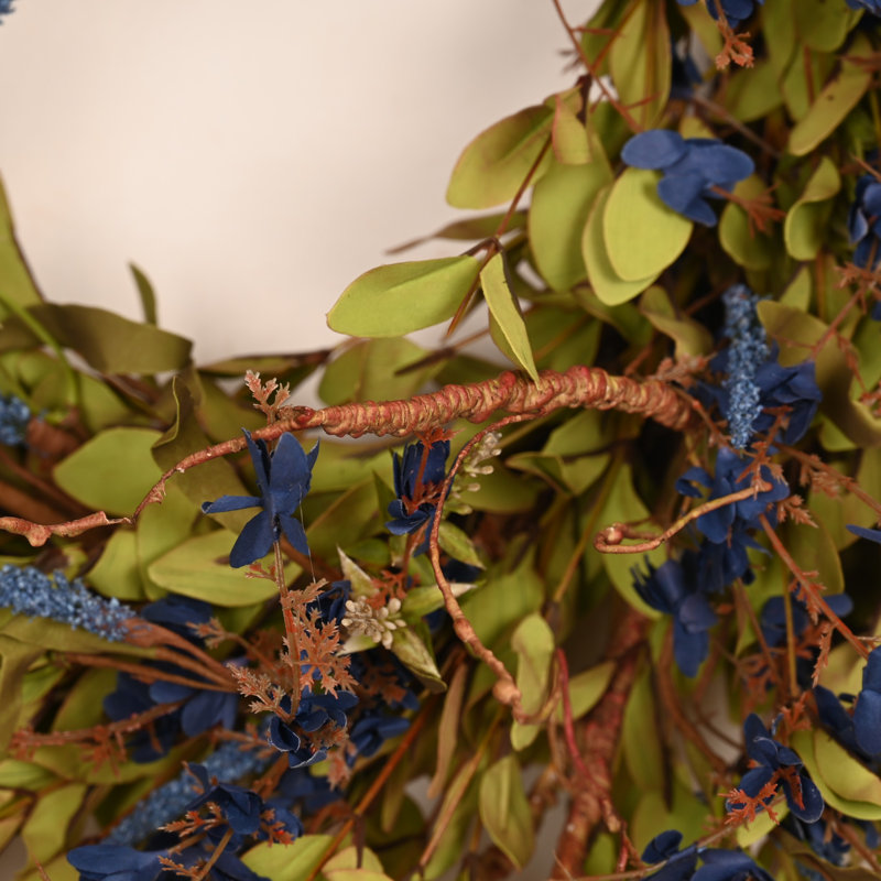 Grande couronne de fleurs artificielles de 26 po avec serre, Green;Blue