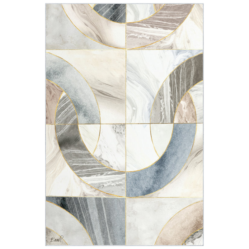 Mosaic Serenity Washable Geometric Area Rug, Power-loomed, Softness with Non-Slipping Backing