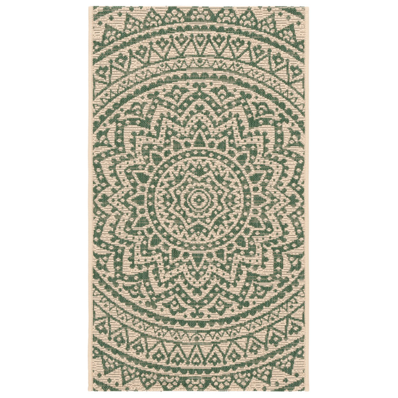 Tapis oriental intérieur / extérieur beige / vert Cervantez, Rectangle 2 pi x 3 pi 7 po