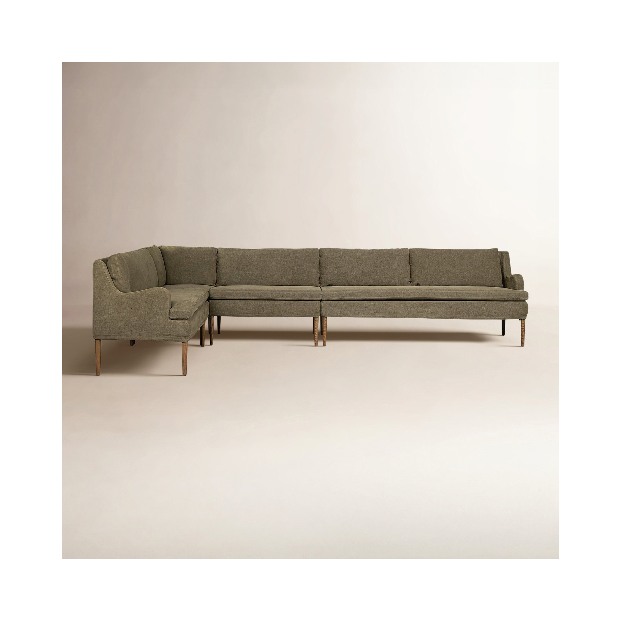 Aurelia Dining Banquette, Left Hand Facing, Broadway Olive Linen, 34.5" H x 137.5" W x 76" D