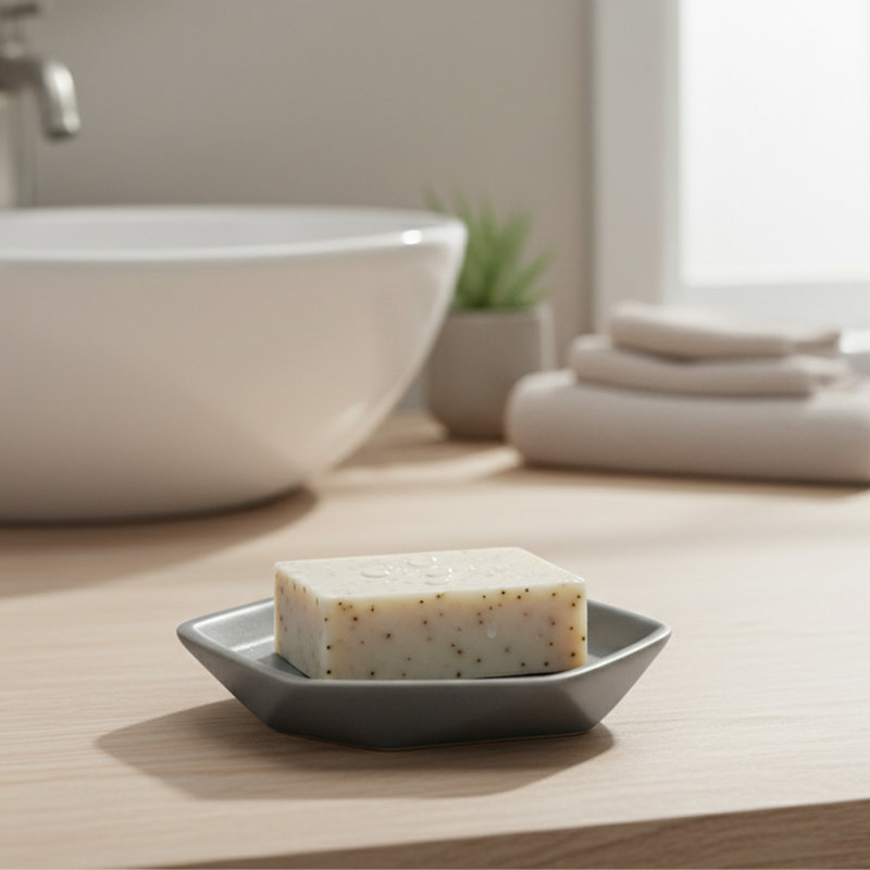 Diamond Stoneware Bathroom Soap Dish Cup, Gray