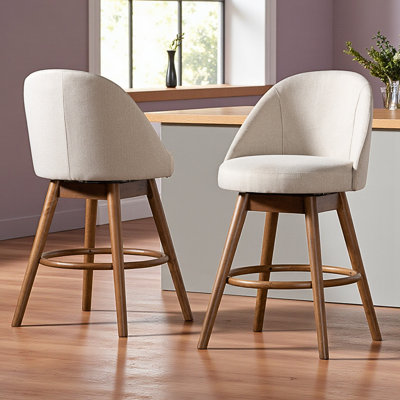 Lennox Beige Fabric Walnut-Finished Wood Counter Stools, 37.46'' H X 20.27'' W X 23.02'' D
