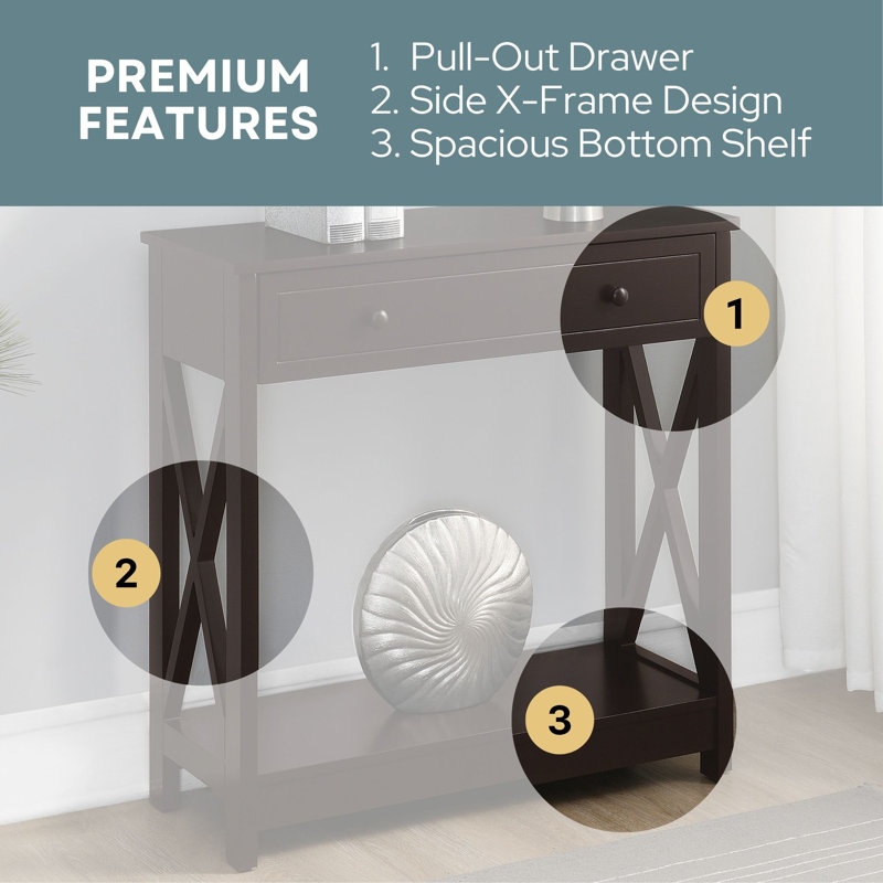 Lecenta 31.5'' 1 Drawer Console Table with Shelf, Espresso