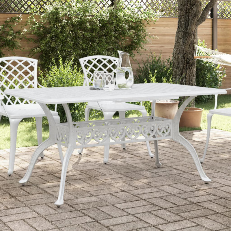 Garden Table Outdoor Dining Table Balcony Side Table Cast Aluminium, White/White