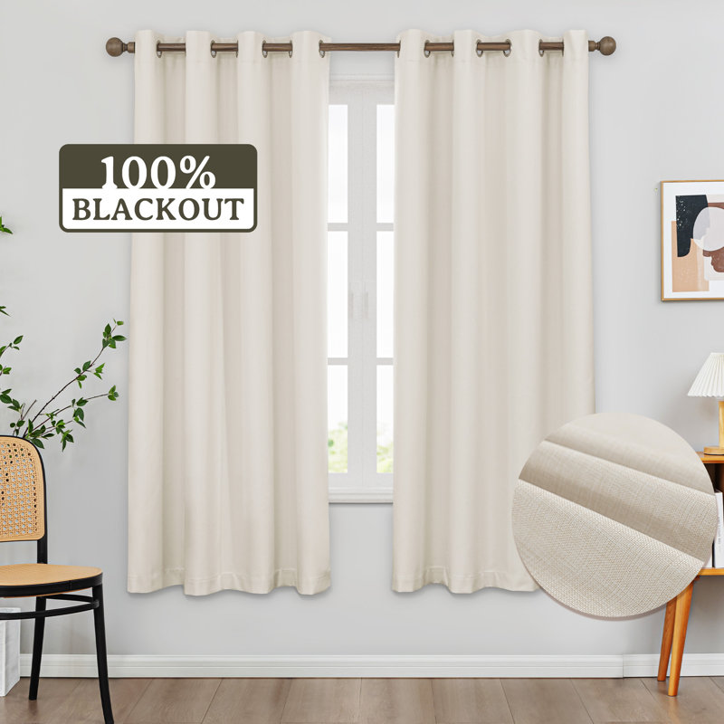 Paire de rideaux 100% occultant et isolant en polyester (ensemble de 2), Beige, L 52 po x L 72 po