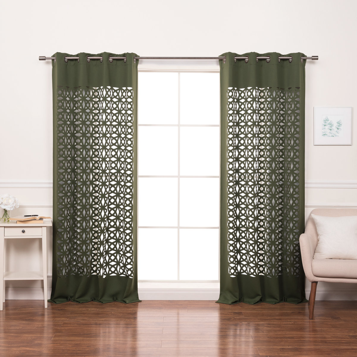 Aikeem Polyester Trellis Cutout Curtain Panel Pair (Set of 2)