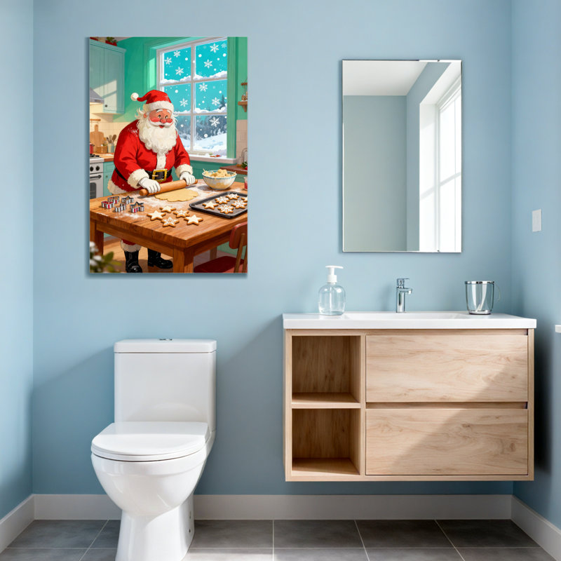 Noël, père Noël, cuisinant des biscuits dans la cuisine, scène d'hiver, H 48 po x l 32 po