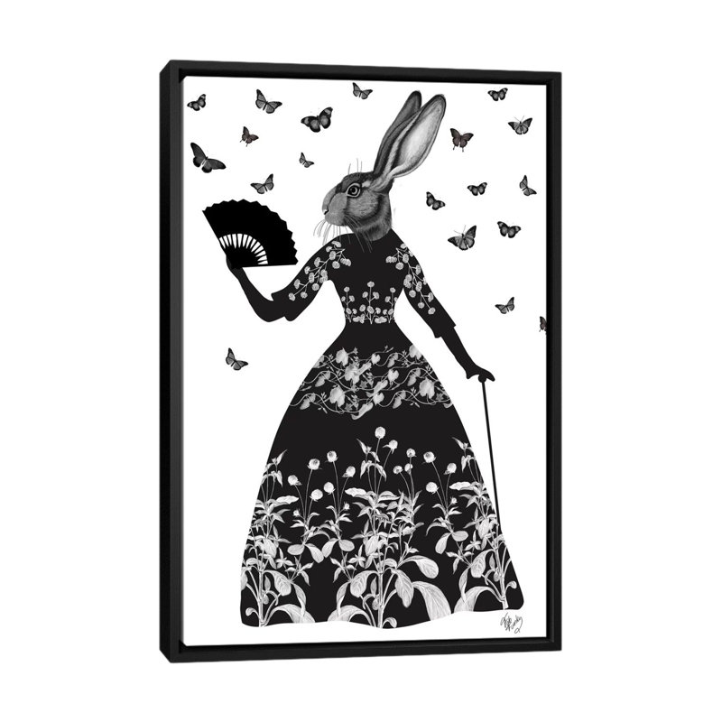 « black lapin ii », reproduction d’impression sur toile, H 26 po x l 18 po x P 1,5 po, Toile encadrée noire, Pas de tapis
