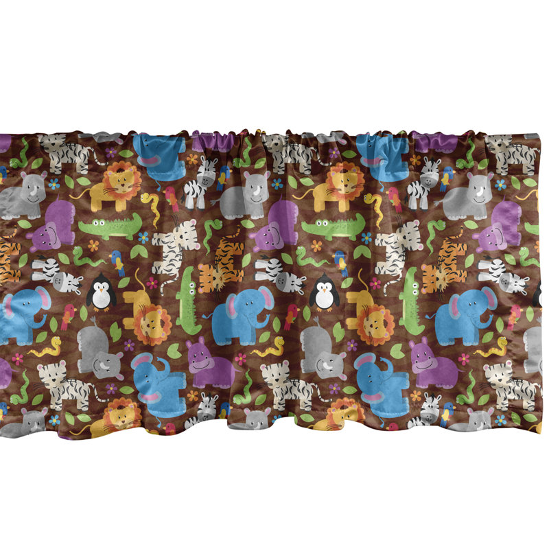 Ambesonne Animal Valance Pack of 2 Cartoon Jungle Scene Multicolor, L 42 po x L 18 po