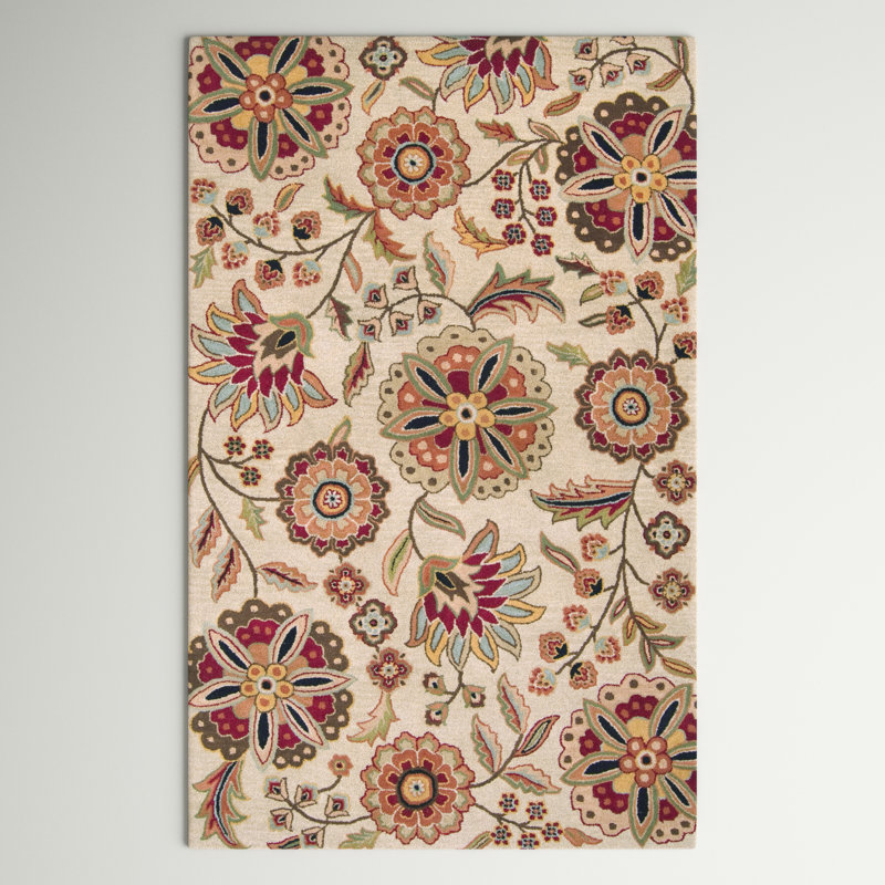 Tapis multicolore en laine touffeté à la main Elsberry, Rectangle de 6 pi x 9 pi