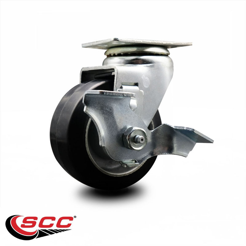 4 Inch Rubber on Aluminum Swivel Caster with Roller Bearing and Brake SCC