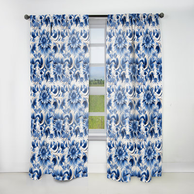 Bleu et blanc fleurs de mosaïque Manx - rideau damassé - rideau damas obscurcissant - 1 panneaux