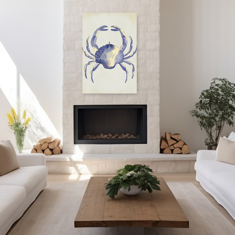 Aquarelle, crabe bleu, crabe minimaliste, art mural côtier