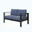 Ensemble de conversation 5 pièces pour patio moderne en aluminium, canapé d'extérieur 7 places avec coussins bleus épais et structure noire et table basse-6875839