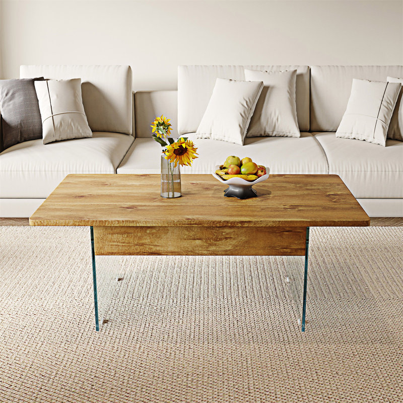 Table basse à plateau relevable avec rangement, Bois naturel