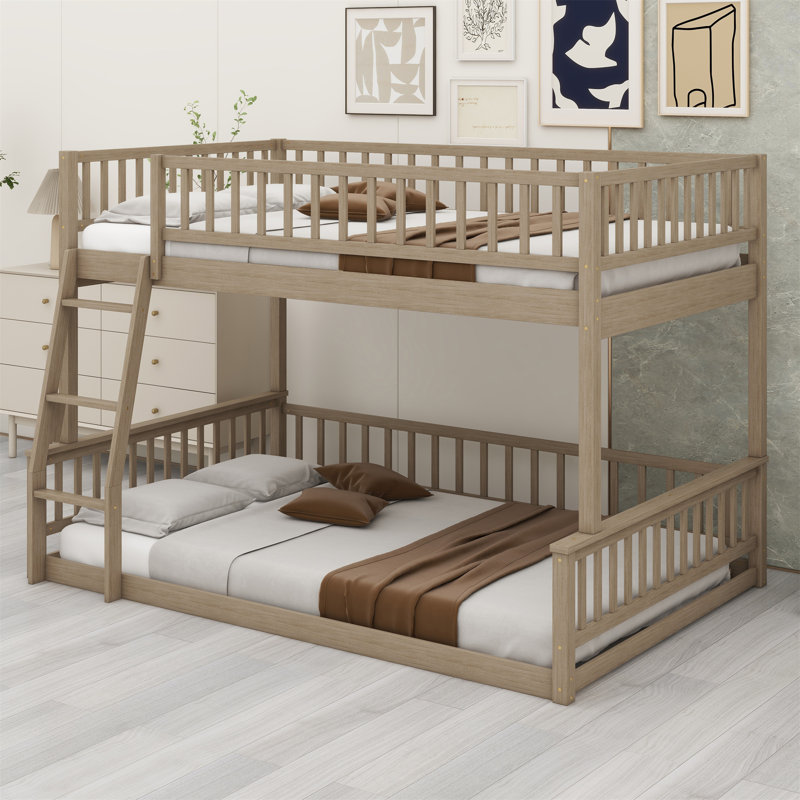 Jonathan Bunk Bed with Wooden Frame & Ladder, Full XL over Queen, Walnut
