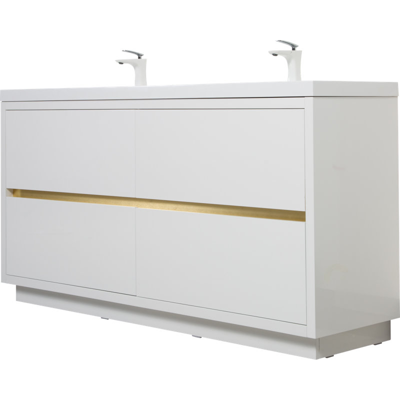 De meuble-lavabo autoportant avec lavabo en pierre et bois d'ingénierie pour un style et un rangement modernes