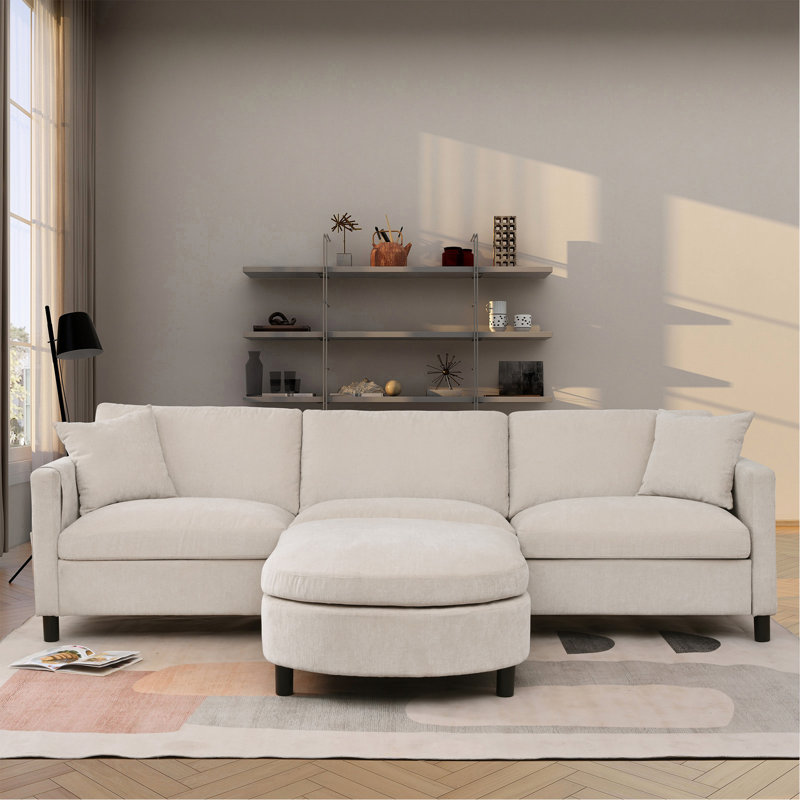 Canapé modulaire avec 1 repose-pieds, coussin de siège et de dossier amovible, canapé de salon, Beige Polyester